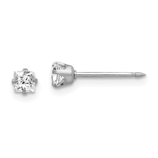 14kt White Gold 3mm Square CZ Post Earrings