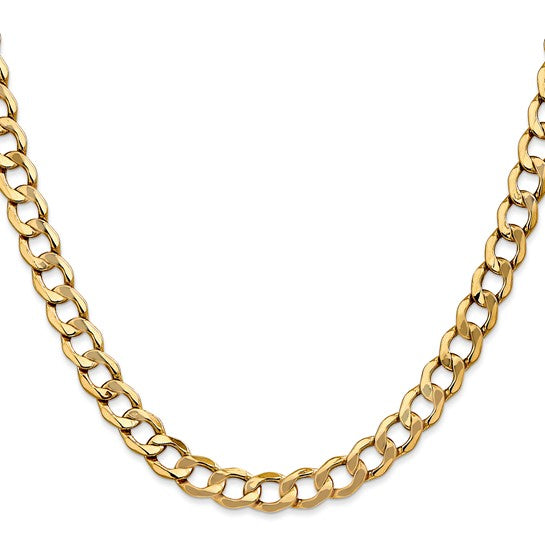 14KT Yellow Gold 7mm Semi-Solid Curb Link Chain