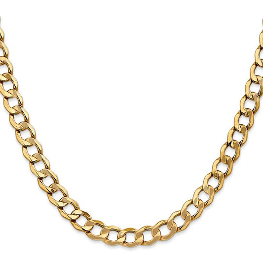 14kt Yellow Gold 7mm Semi-Solid Curb Link Chain