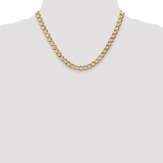 14kt Yellow Gold 7mm Semi-Solid Curb Link Chain