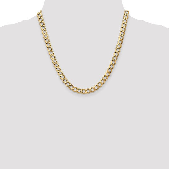 14KT Yellow Gold 7mm Semi-Solid Curb Link Chain