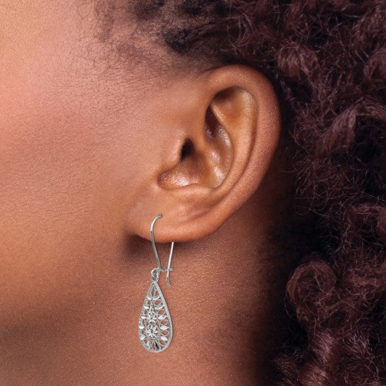 14KT White Gold D/C Dangle Earrings