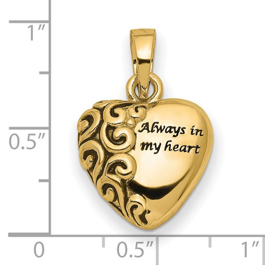 Sentimental Expressions 14KT Yellow Gold Heart Remembrance Ash Holder Pendant