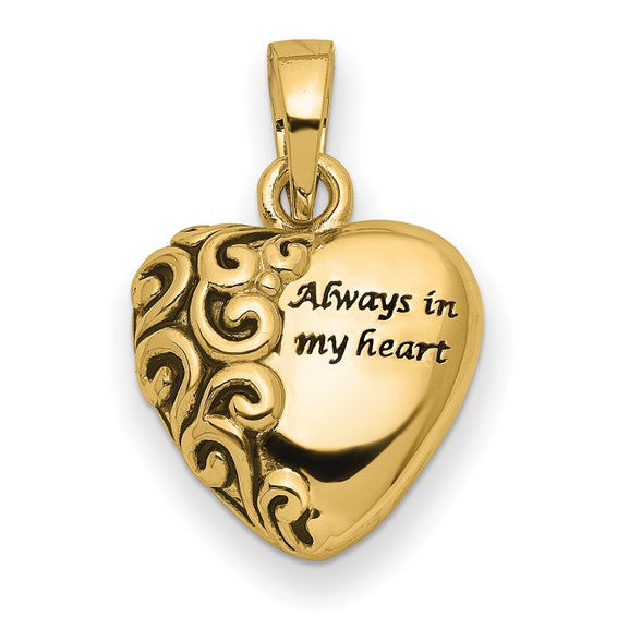 Sentimental Expressions 14KT Yellow Gold Heart Remembrance Ash Holder Pendant