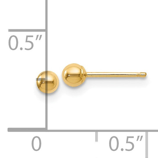 14KT Yellow Gold Polished 3mm Ball Post Earrings