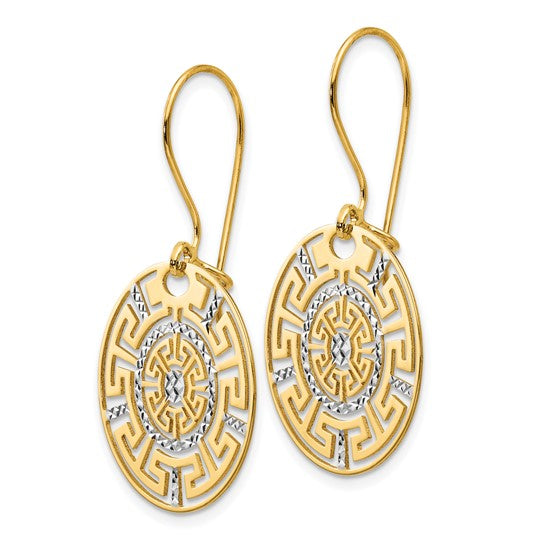 14KT Two-tone Greek Key Dangle Earrings