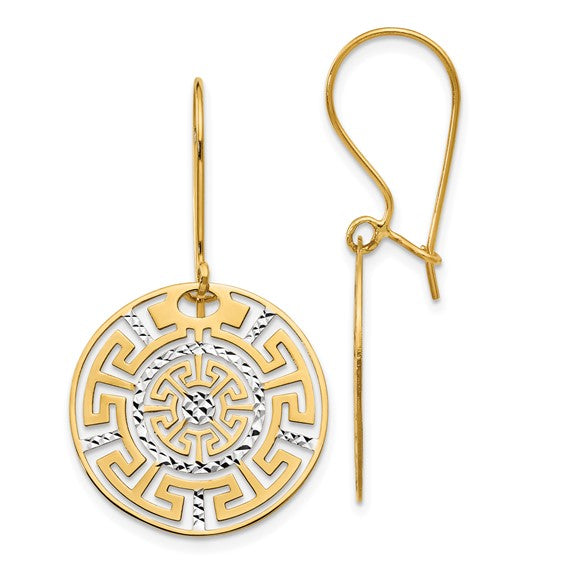 14KT Two-tone Greek Key Dangle Earrings
