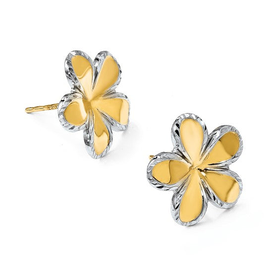 14kt Yellow Gold w/Rhodium Flower Post Earrings