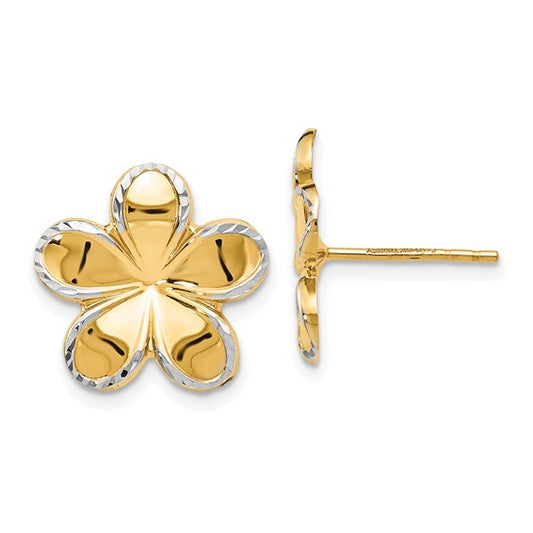 14kt Yellow Gold w/Rhodium Flower Post Earrings