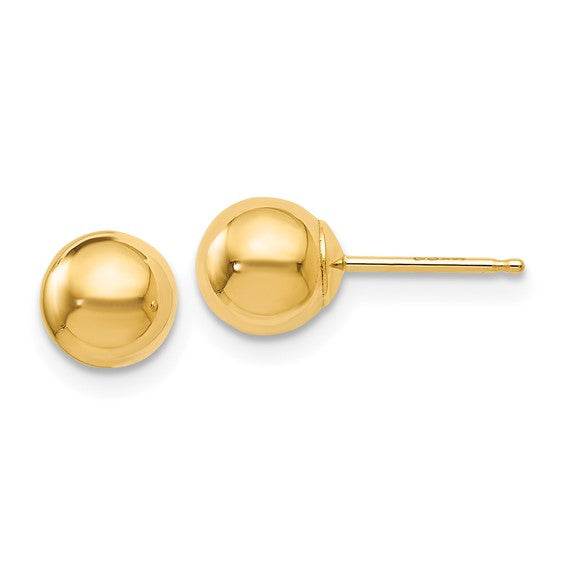 14kt Yellow Gold Polished 6mm Ball Post Earrings
