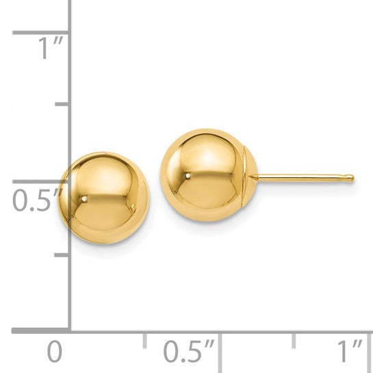 14kt Yellow Gold Polished 8mm Ball Post Earrings