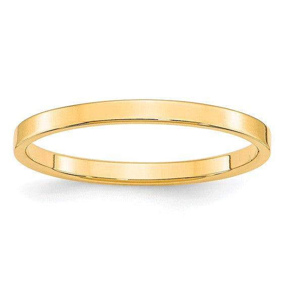 10kt Yellow Gold 2mm Lightweight Flat Wedding Band Size 13.5