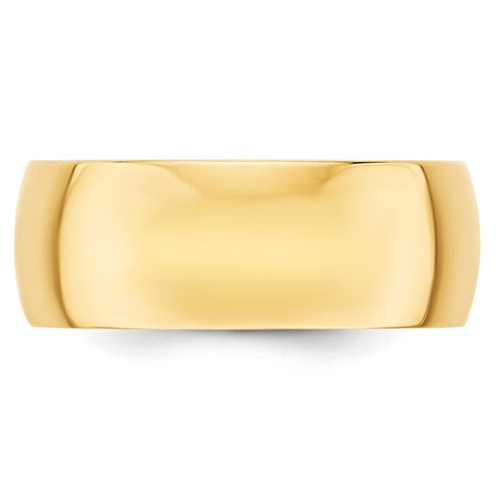 10kt Yellow Gold 8mm Lightweight Half Round Wedding Band Size 9