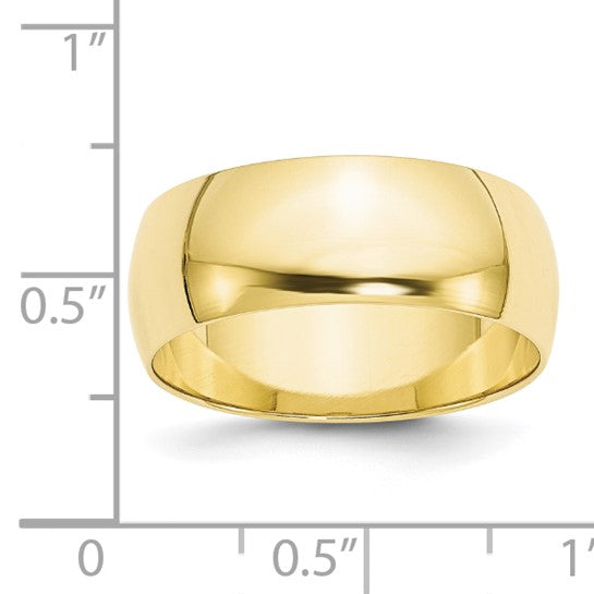 10kt Yellow Gold 8mm Lightweight Half Round Wedding Band Size 9