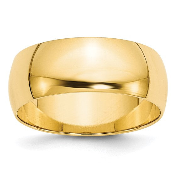 10kt Yellow Gold 8mm Lightweight Half Round Wedding Band Size 9