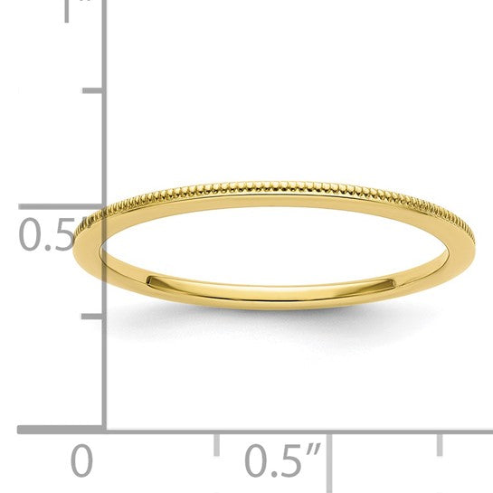 10KT Yellow Gold 1.2mm Milgrain Stackable Band Size 7.5