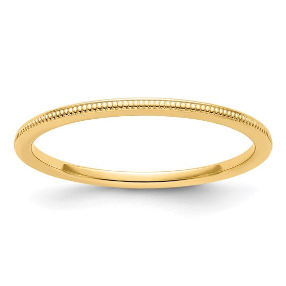 10KT Yellow Gold 1.2mm Milgrain Stackable Band Size 7.5