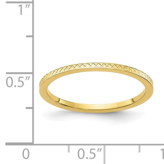 10KT Yellow Gold 1.2mm Criss-Cross Pattern Stackable Band Size 8