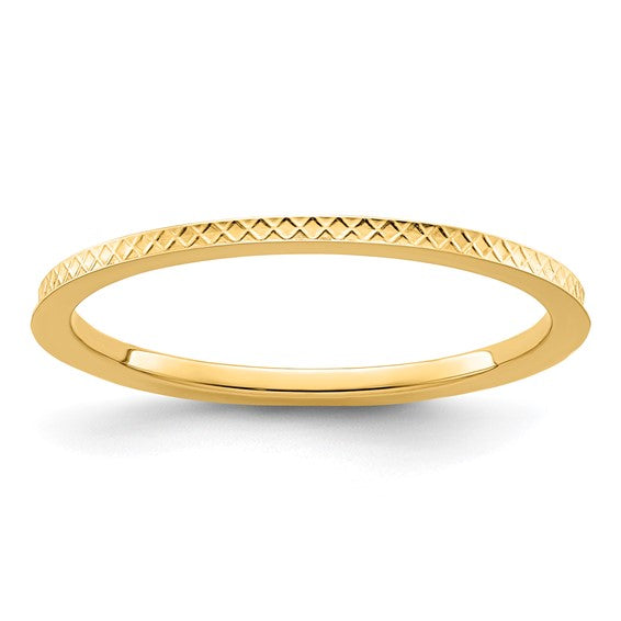10KT Yellow Gold 1.2mm Criss-Cross Pattern Stackable Band Size 8