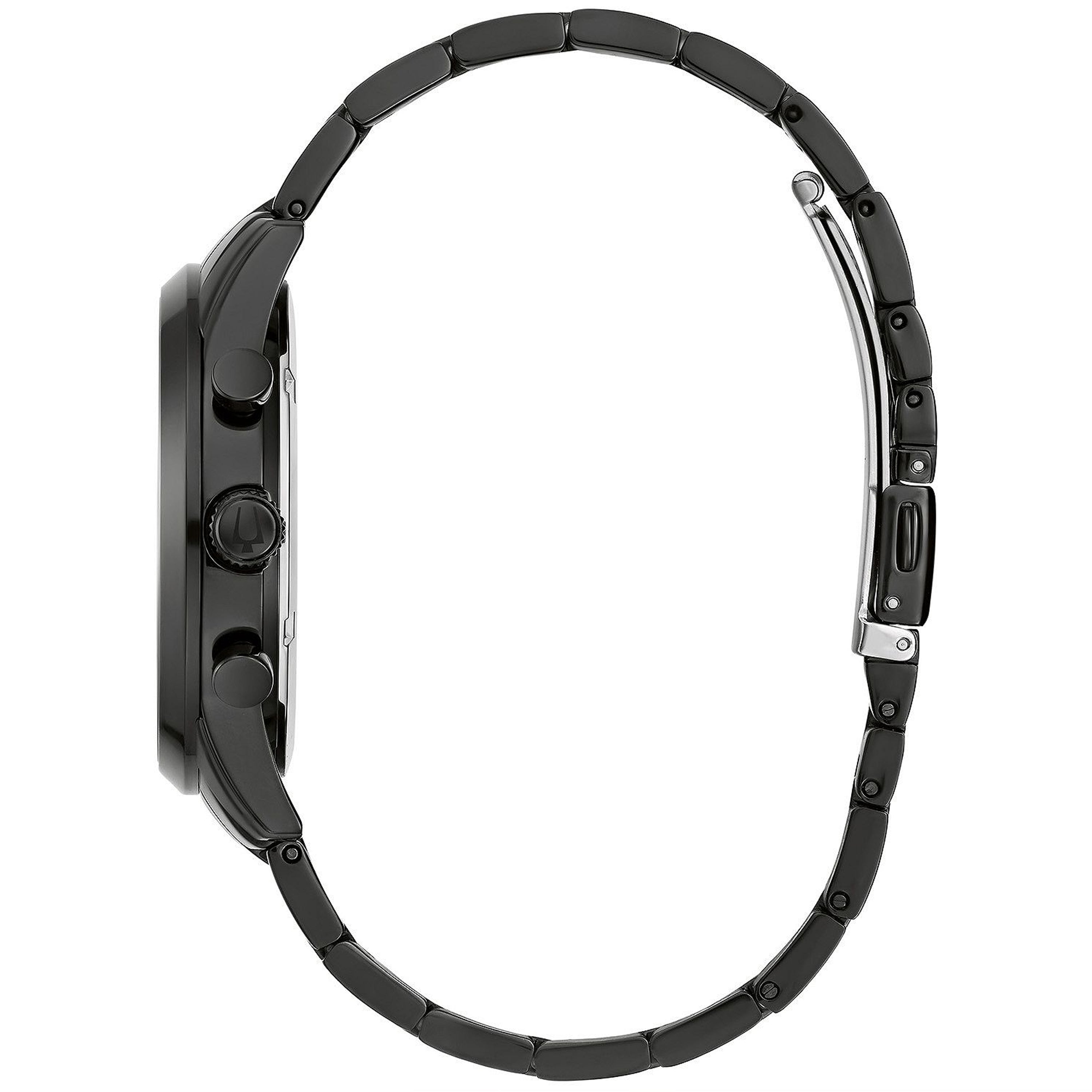 Bulova Men`s Quartz Chronograph Calendar Black Stainless Steel Watch 42MM