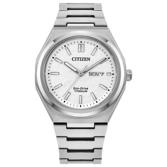 Men's Citizen Eco-Drive Zenshin Three-Hand White Dial Super Titanium Watch 39mm