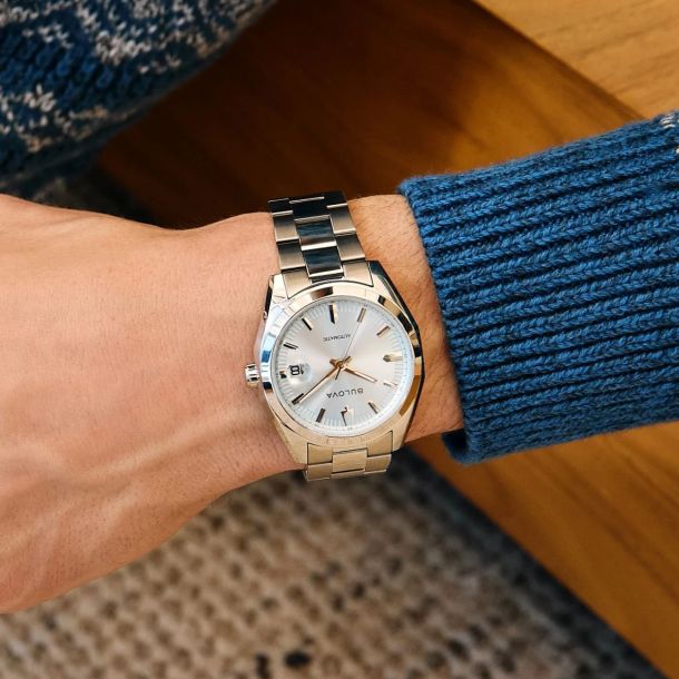 Bulova Surveyor Automatic Light Blue Dial Stainless Steel Bracelet Watch 39mm