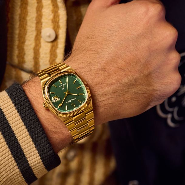 Bulova Super Seville Green Dial Gold-Tone Stainless Steel Bracelet Watch 37.5mm