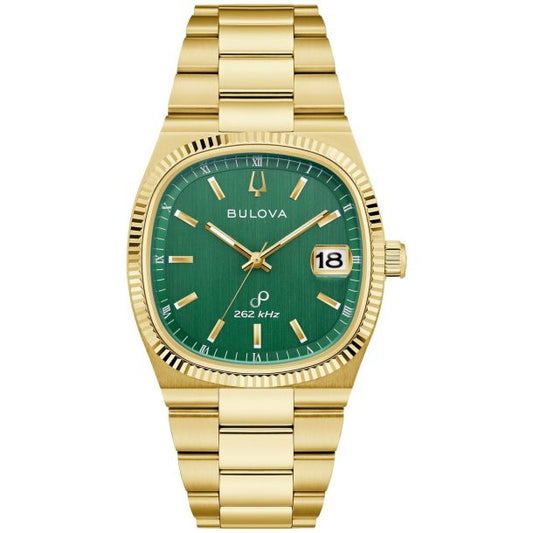 Bulova Super Seville Green Dial Gold-Tone Stainless Steel Bracelet Watch 37.5mm