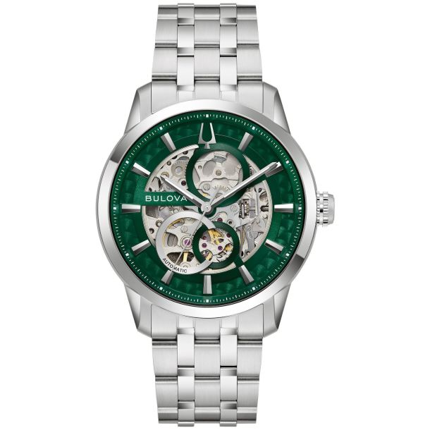 Bulova Sutton Automatic Green Dial Stainless Steel Bracelet Watch 40mm - 96A329