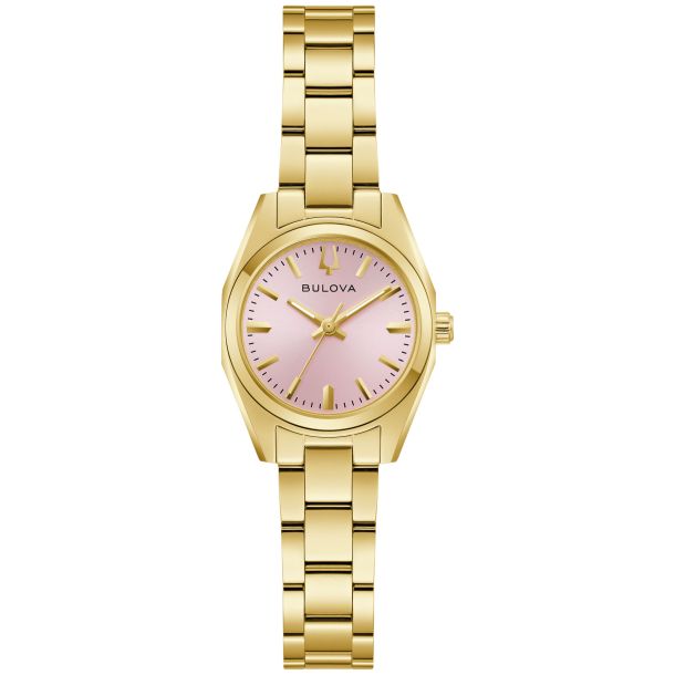 Bulova Surveyor Pink Dial Gold-Tone Stainless Steel Watch 23mm