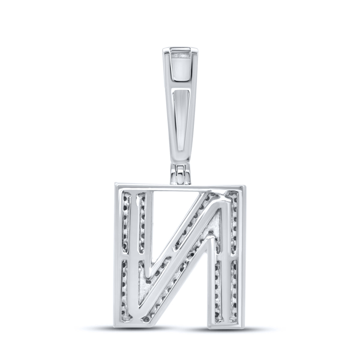 10KT WHITE GOLD 0.52 CTW NATURAL DIAMOND  INITIAL N CHARM PENDANT