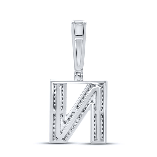 10KT WHITE GOLD 0.52 CTW NATURAL DIAMOND  INITIAL N CHARM PENDANT