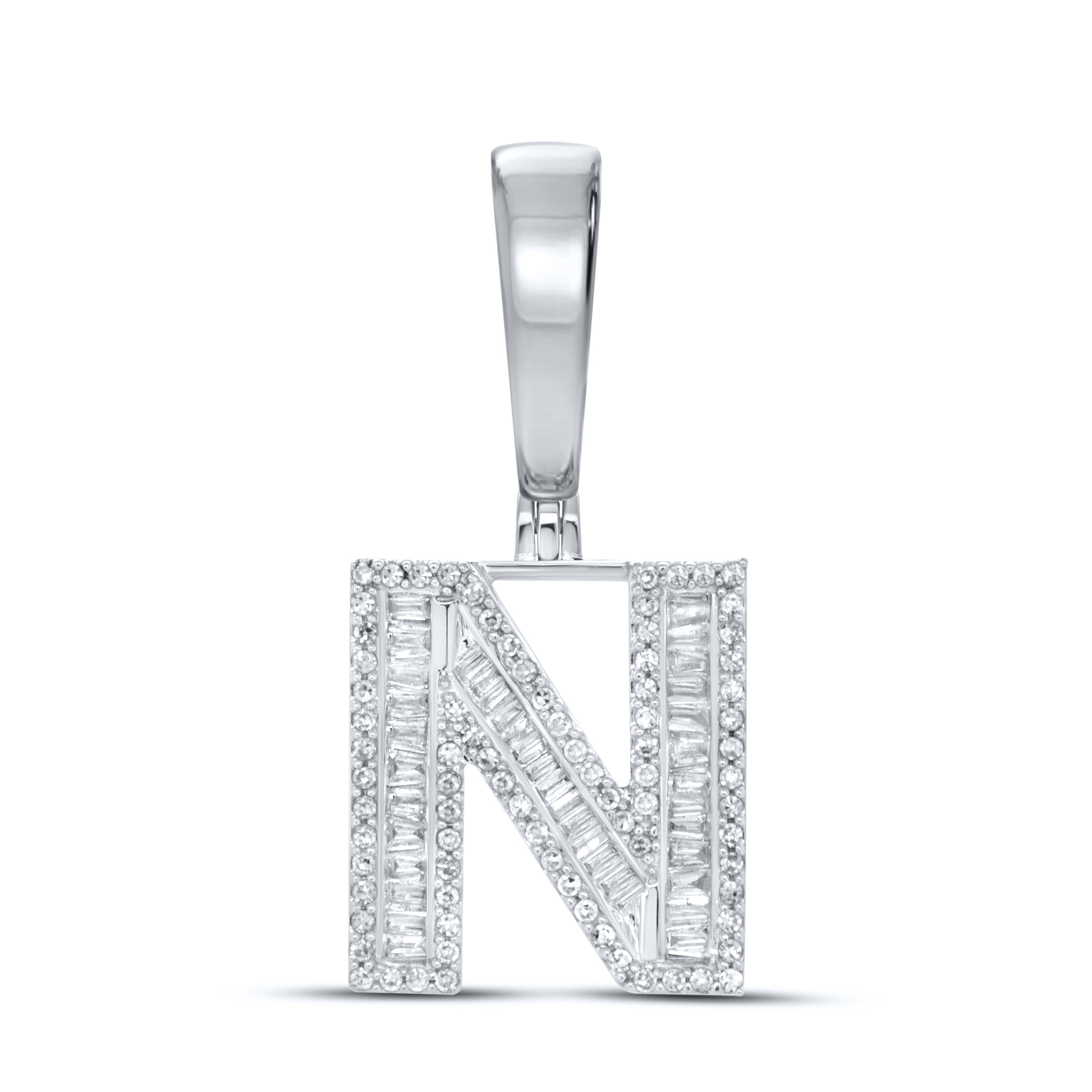 10KT WHITE GOLD 0.52 CTW NATURAL DIAMOND  INITIAL N CHARM PENDANT