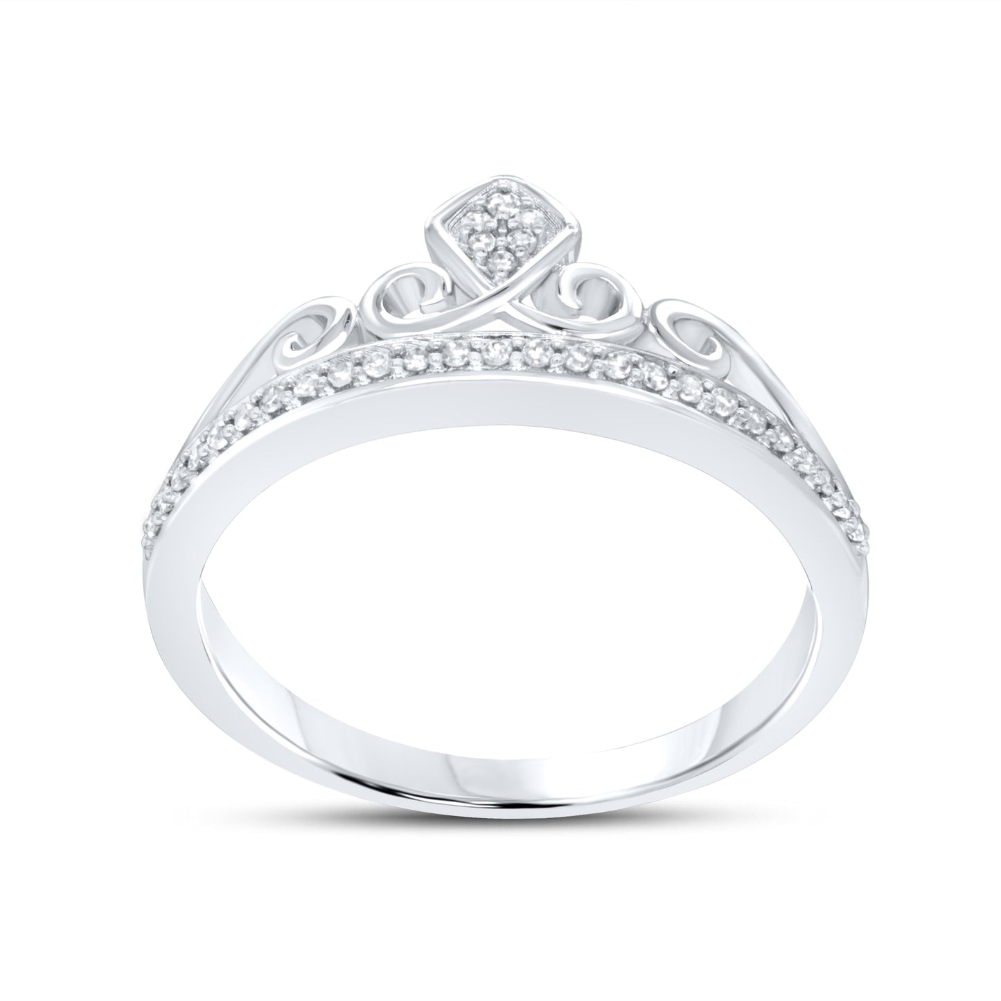 10kt White Gold 0.10 CTW Crown Diamond Ring