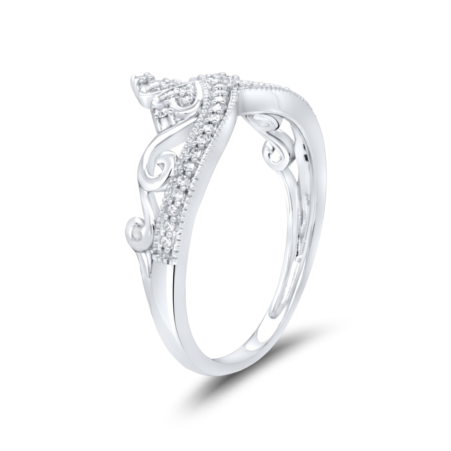 10kt White Gold 0.12 CTW Crown Diamond ring