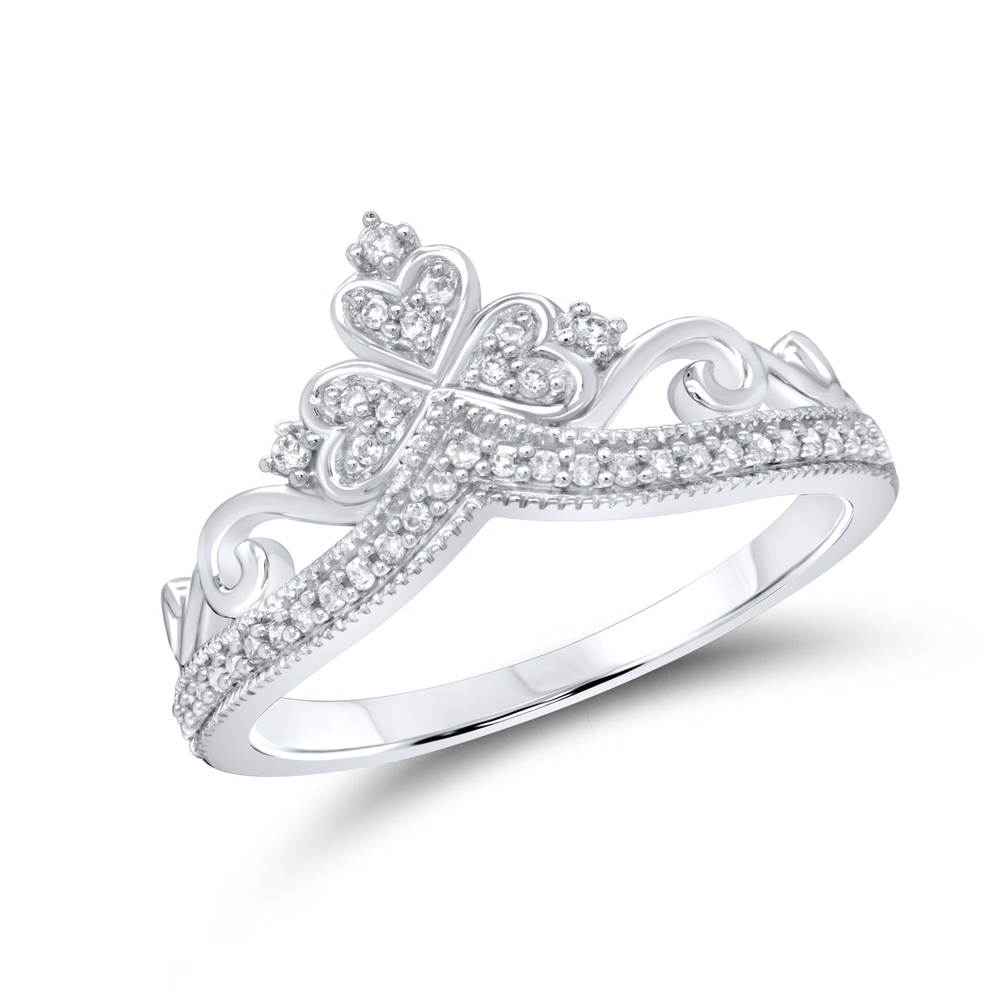 10kt White Gold 0.12 CTW Crown Diamond ring