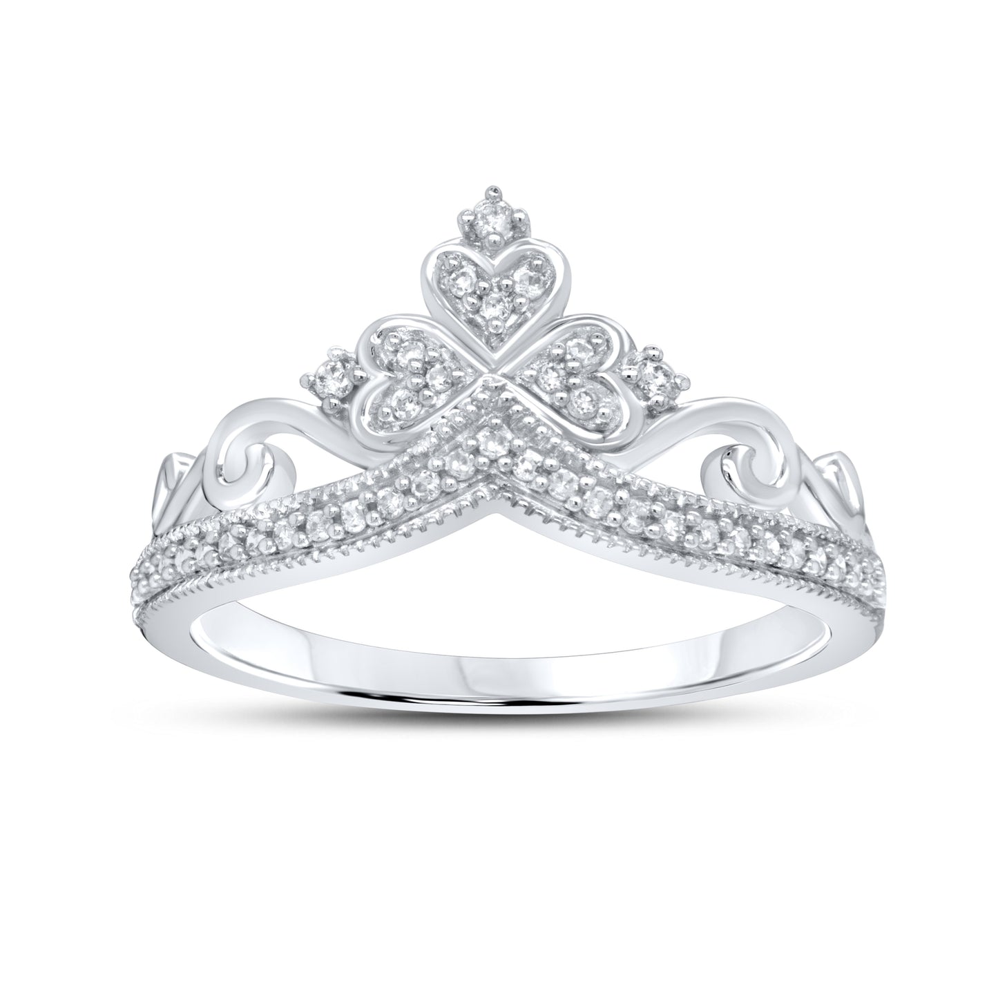 10kt White Gold 0.12 CTW Crown Diamond ring