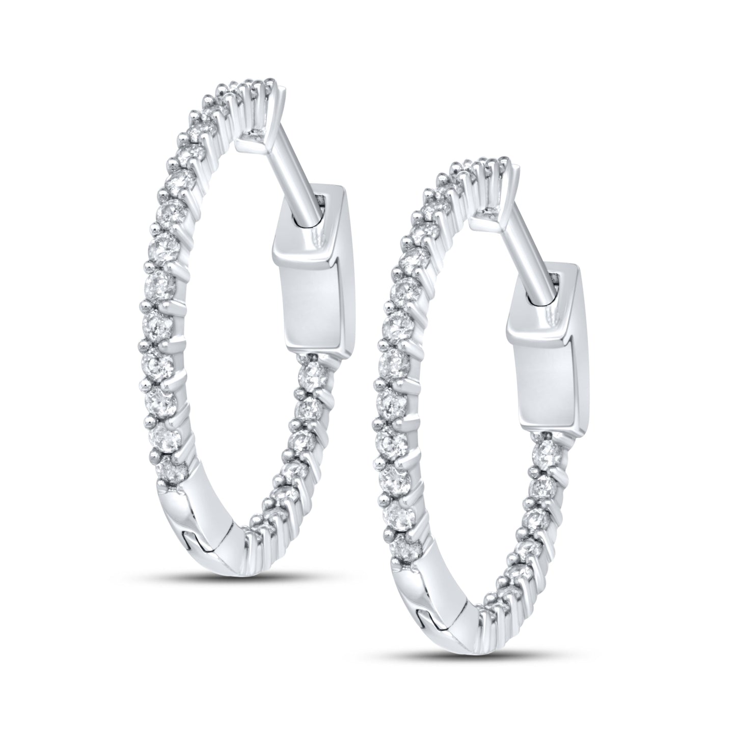 10kt White Gold 0.50 CTW Diamond Hoop Earring