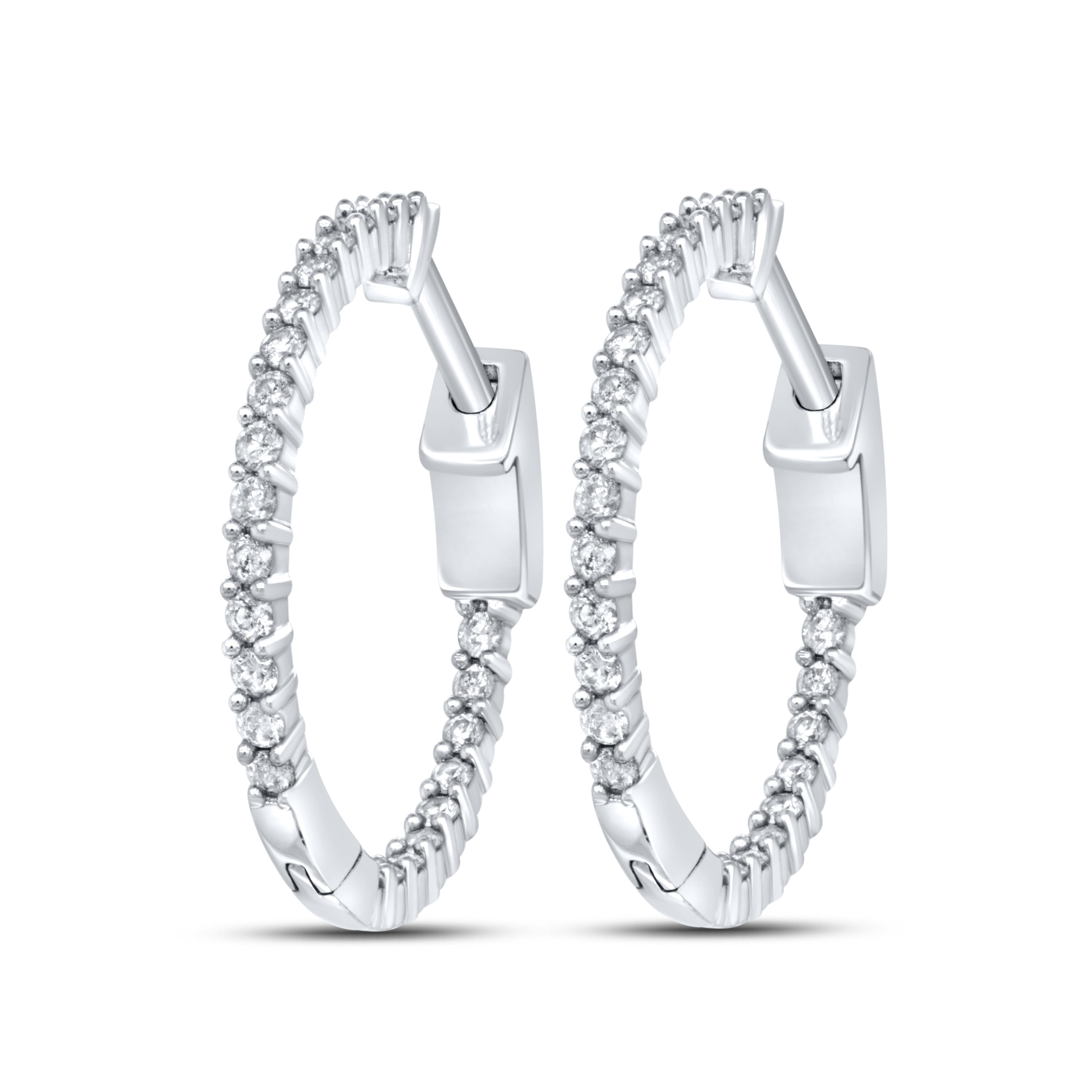 10kt White Gold 0.50 CTW Diamond Hoop Earring