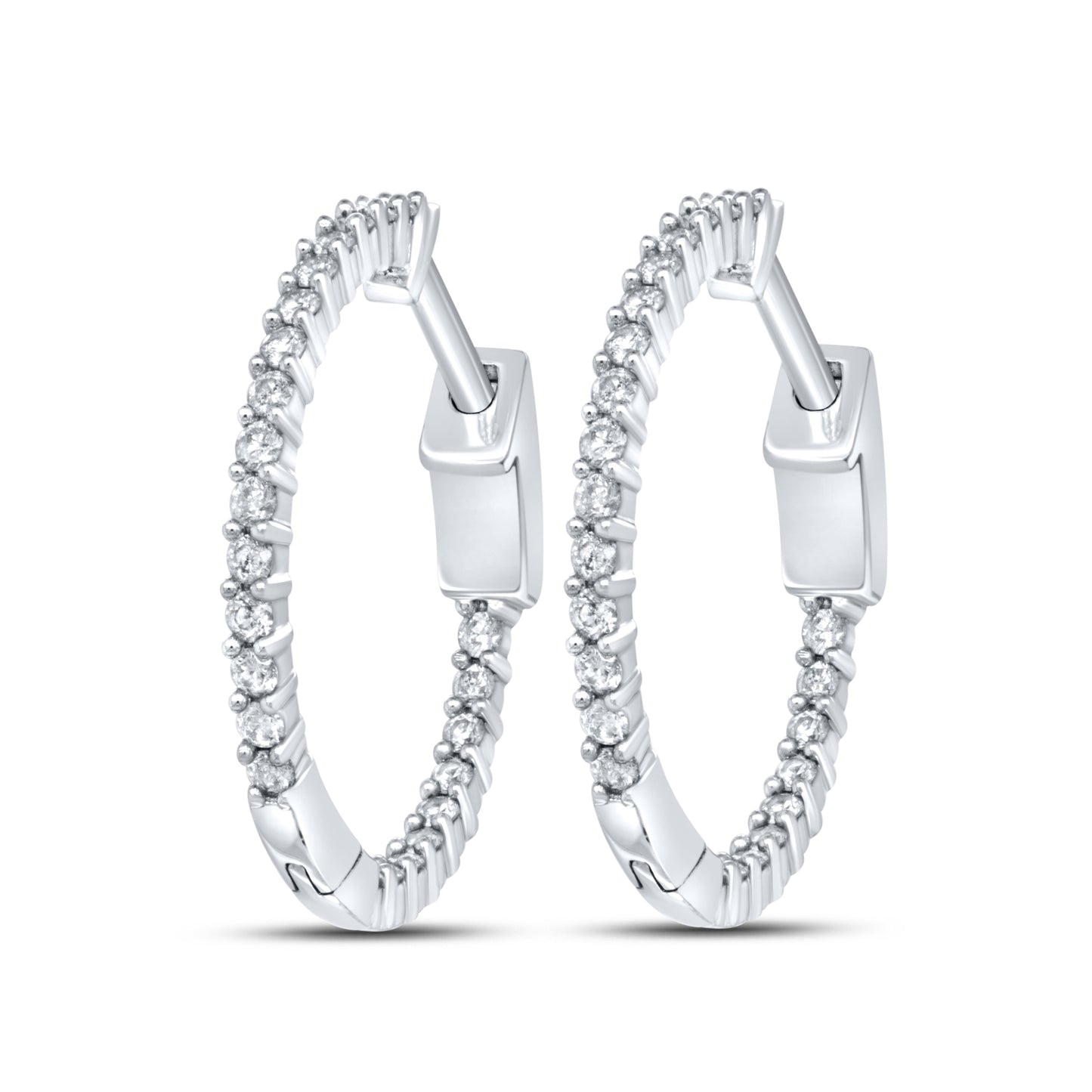 10kt White Gold 0.50 CTW Diamond Hoop Earring