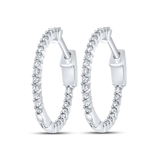 10kt White Gold 0.50 CTW Natural Diamond Hoop Earring