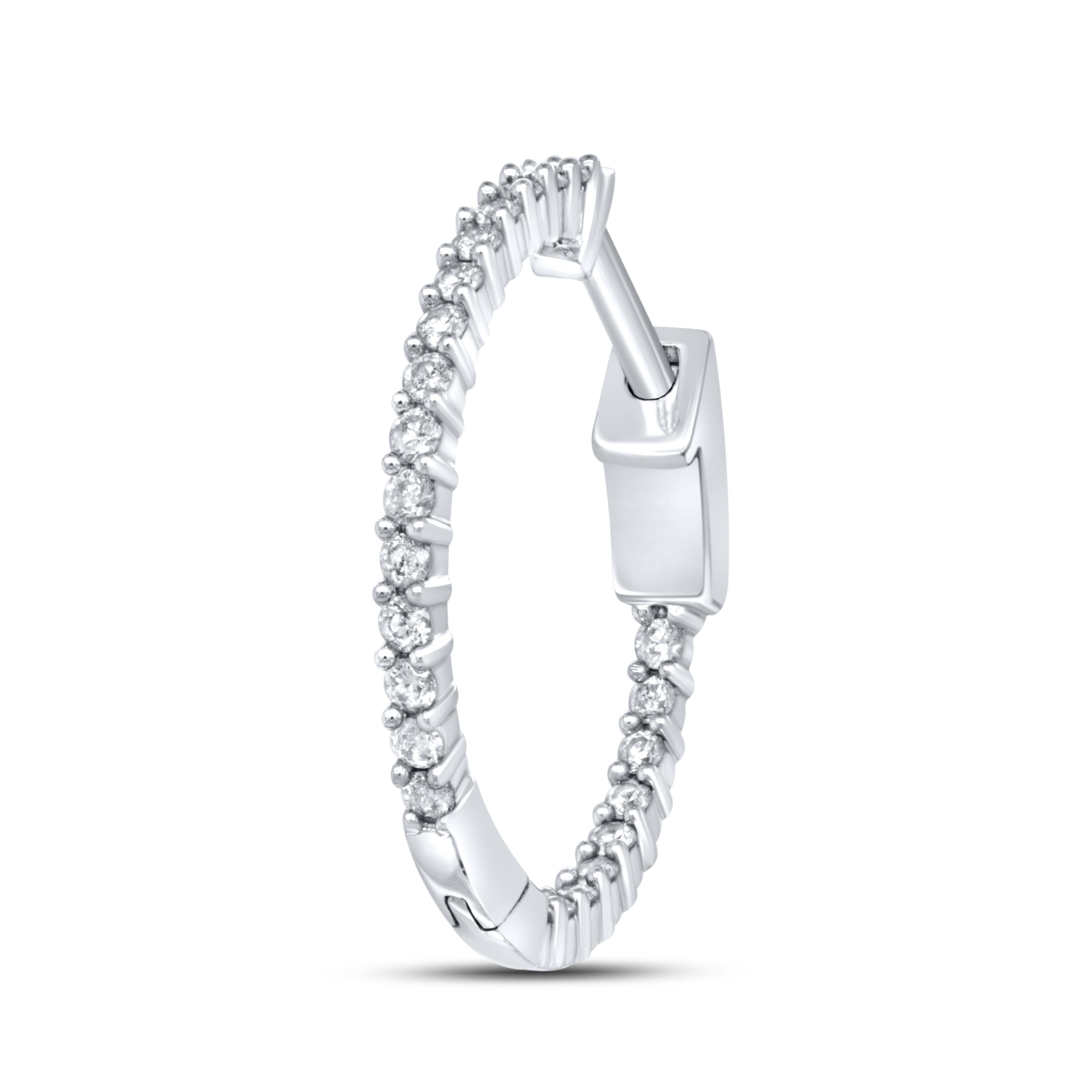 10kt White Gold 0.50 CTW Diamond Hoop Earring