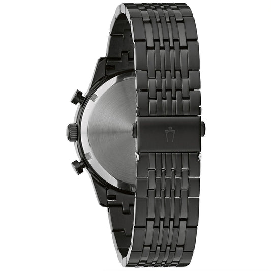 Bulova Men`s Quartz Chronograph Calendar Black Stainless Steel Watch 42MM