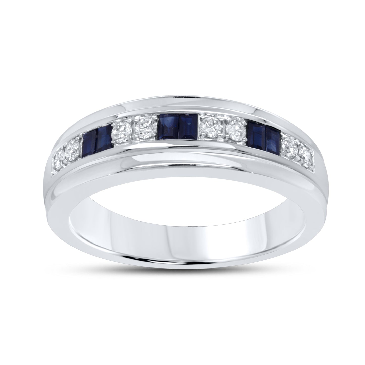 14k WHITE GOLD 0.20 CTW Diamond 0.36 CTW Natural Sapphire Men’s Band