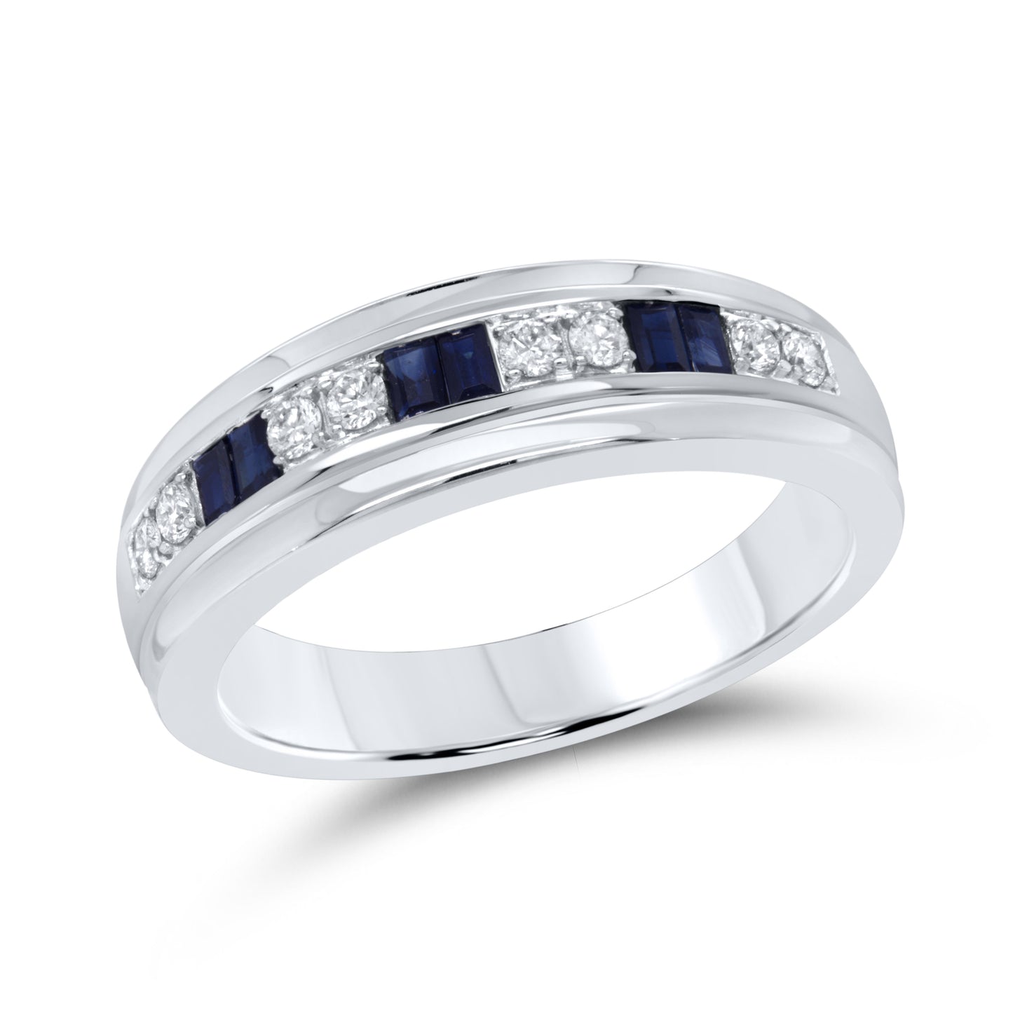 14k WHITE GOLD 0.20 CTW Diamond 0.36 CTW Natural Sapphire Men’s Band