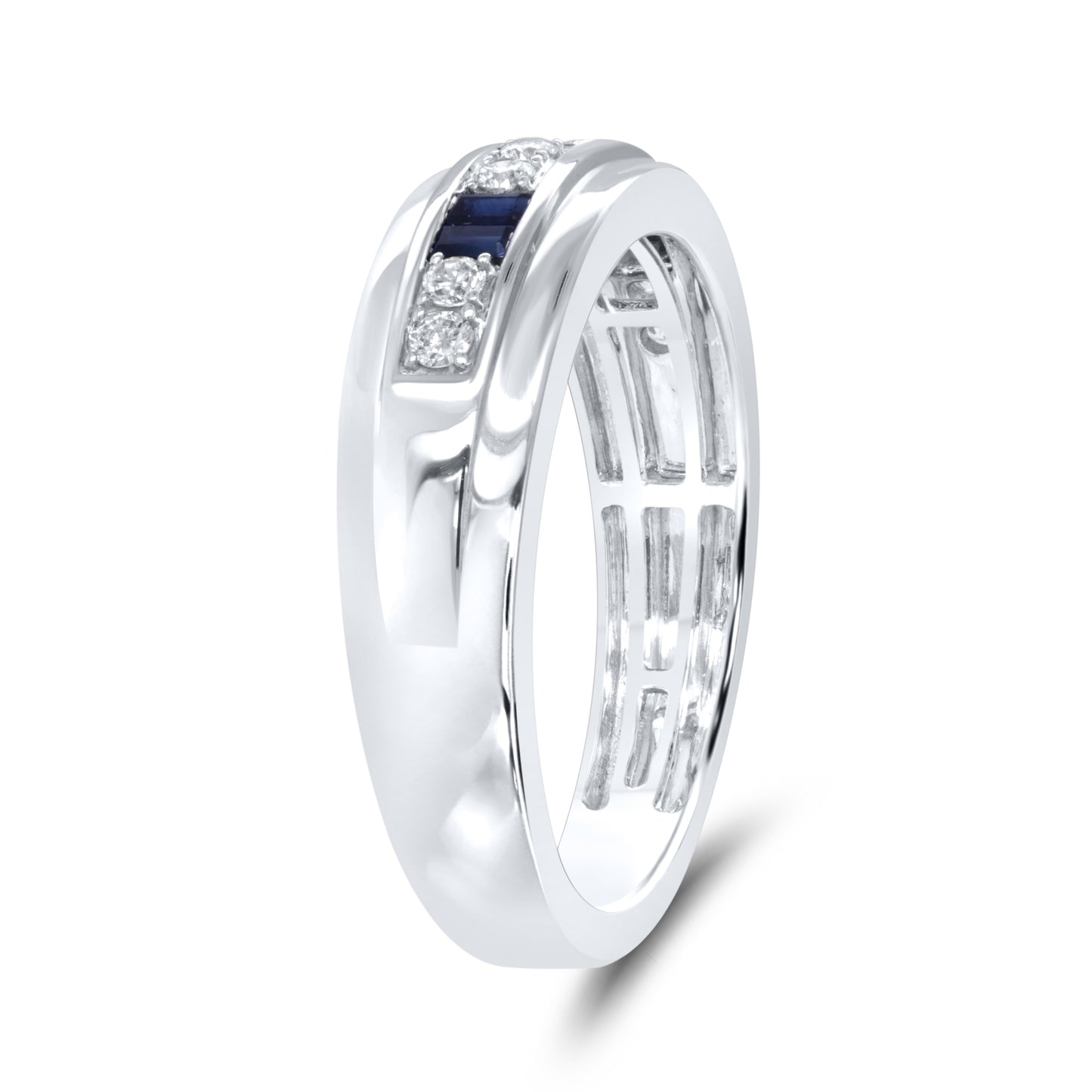 14k WHITE GOLD 0.20 CTW Diamond 0.36 CTW Natural Sapphire Men’s Band