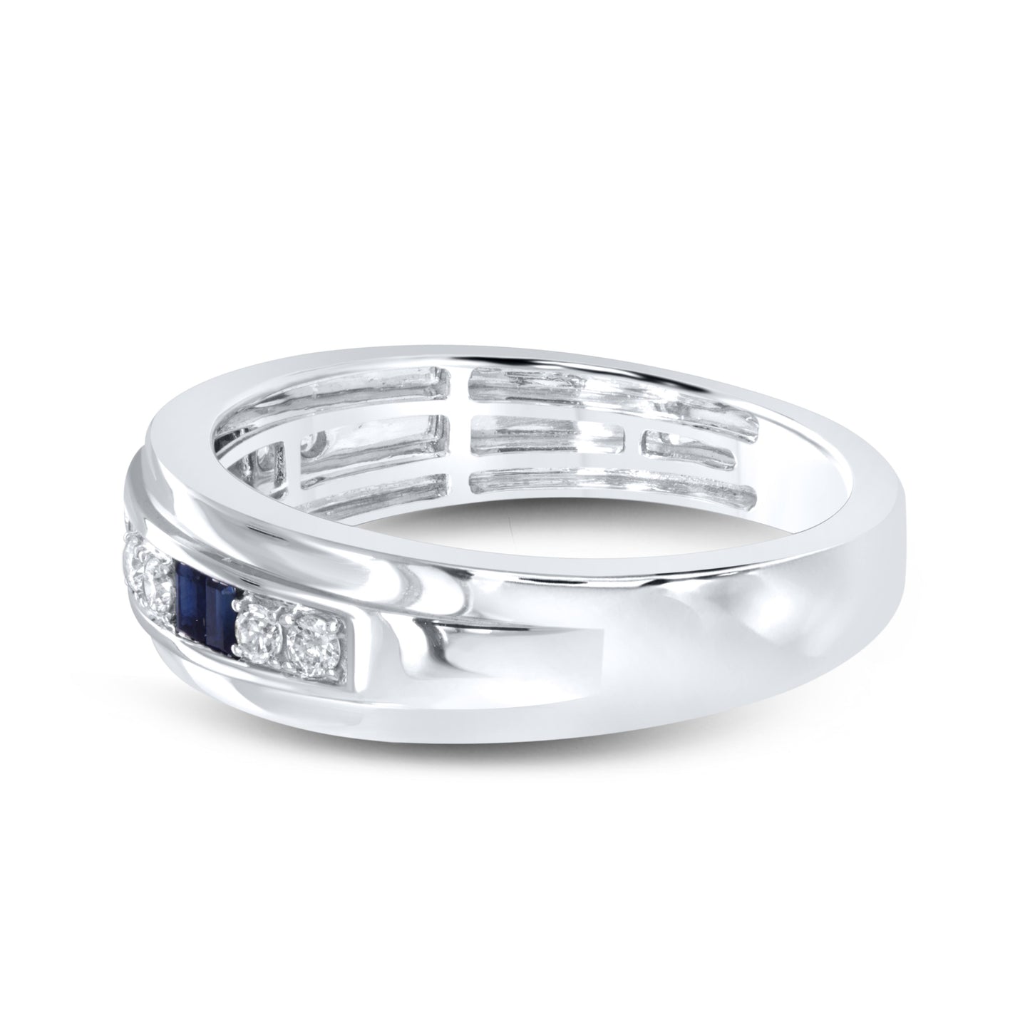 14k WHITE GOLD 0.20 CTW Diamond 0.36 CTW Natural Sapphire Men’s Band