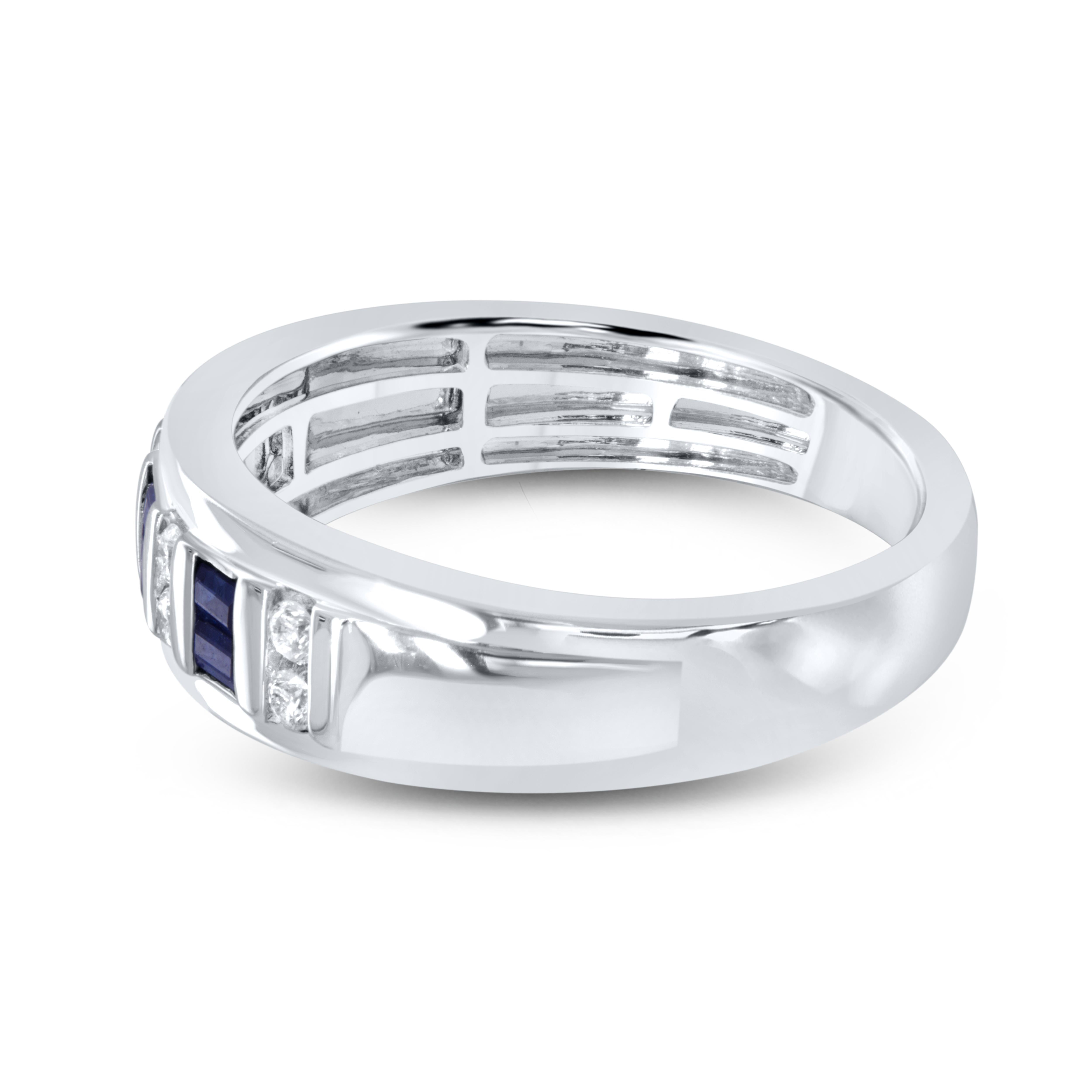 10k WHITE GOLD 0.20 CTW Diamond 0.37 CTW Natural Sapphire Men’s Band