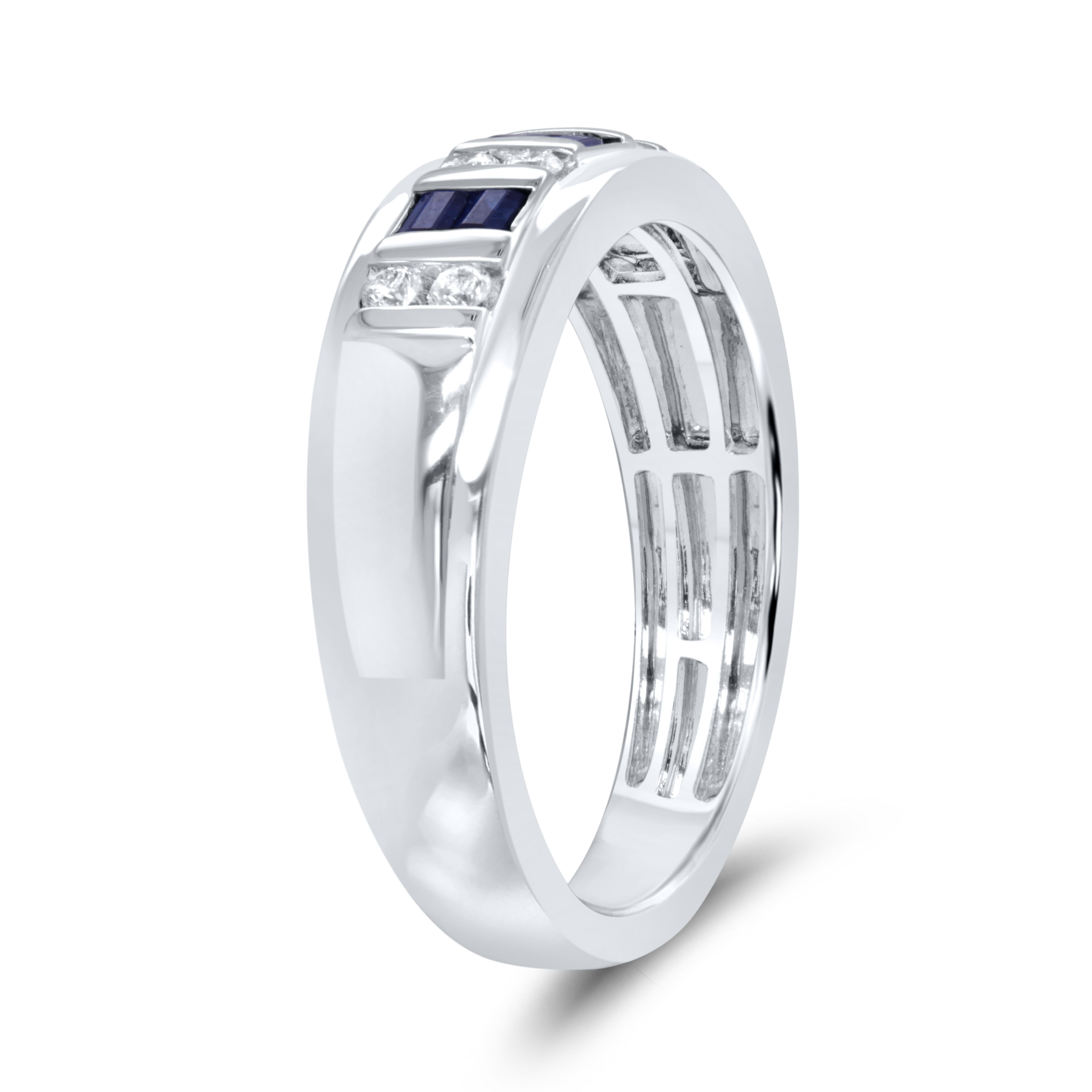 10k WHITE GOLD 0.20 CTW Diamond 0.37 CTW Natural Sapphire Men’s Band