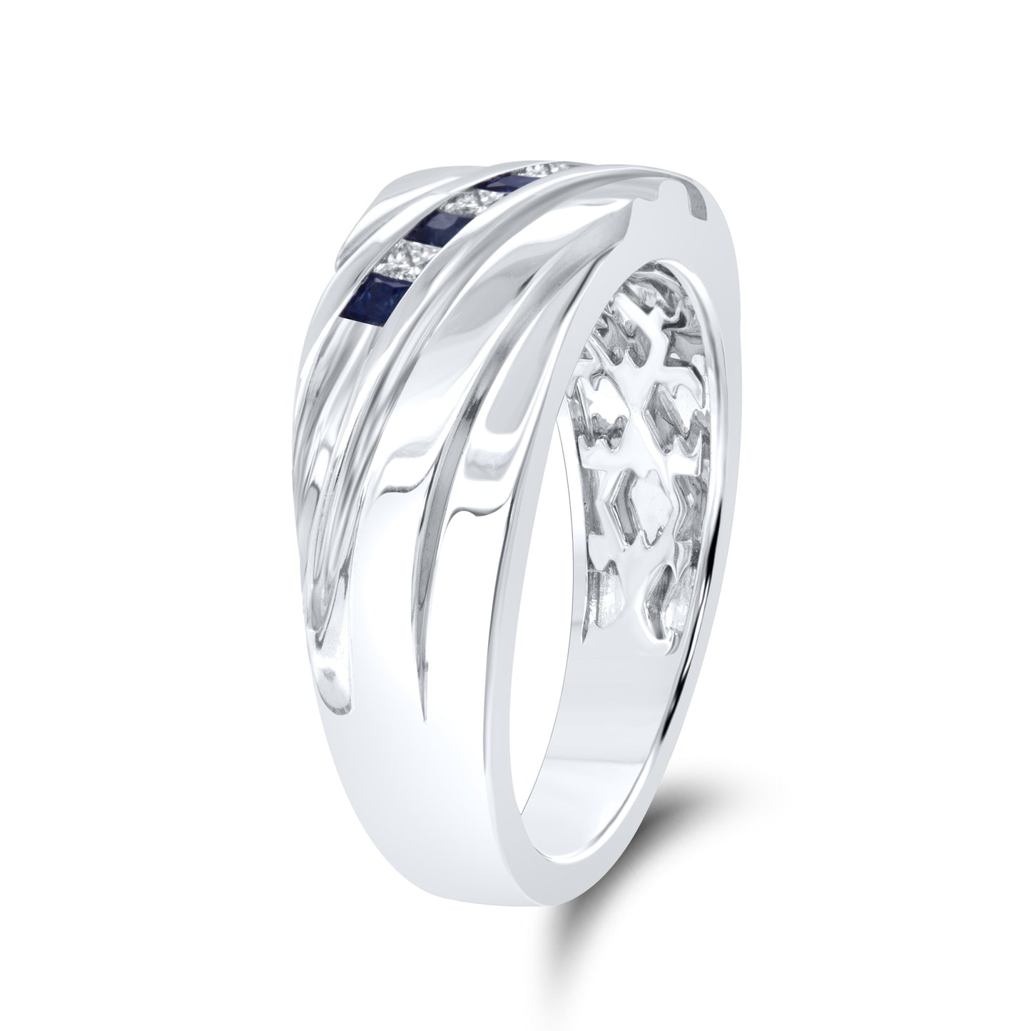 14k White Gold 0.15 CTW Diamond 0.23 CTW Natural Sapphire Men’s Band